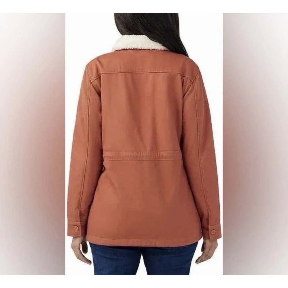 Hang‎ Ten Sherpa Lined Jacket Women M Button Front Utility Coat Salmon Rust Tan